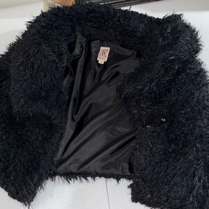 Black cropped fur jacket Small